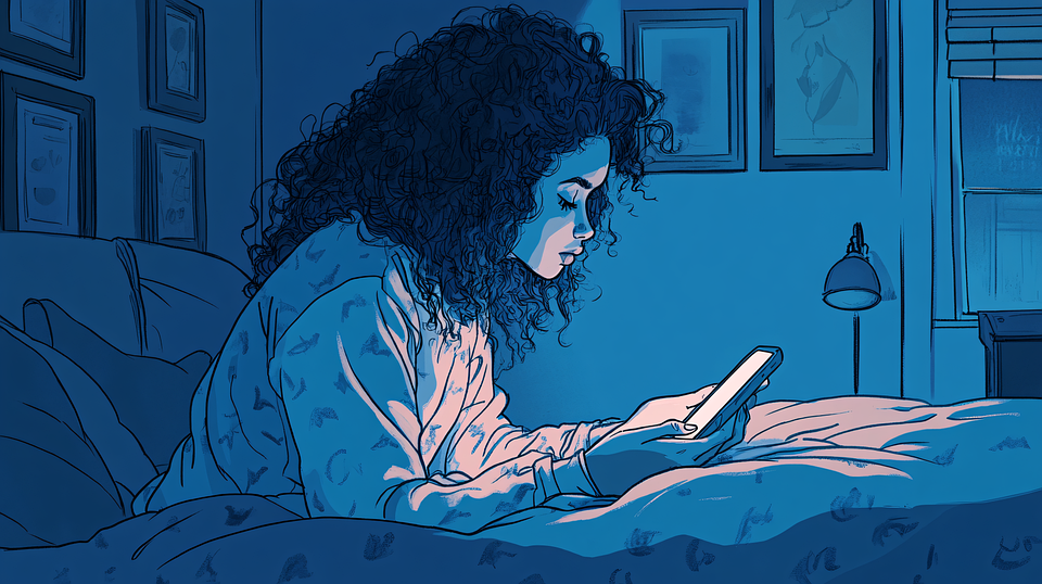 Mujer con el móvil en la cama  antes de dormir